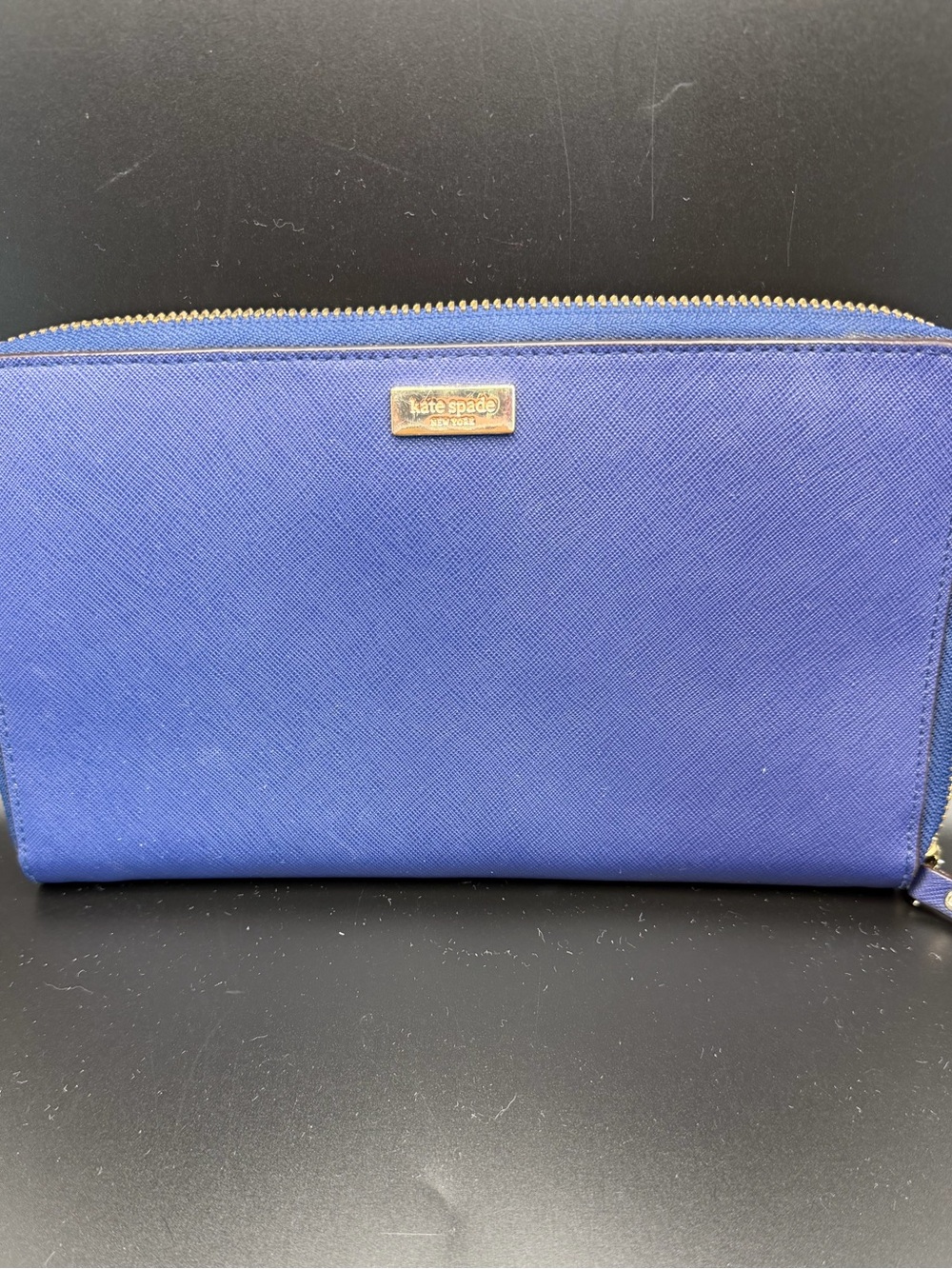 Kate Spade Royal Blue Saffiano Zip Wallet